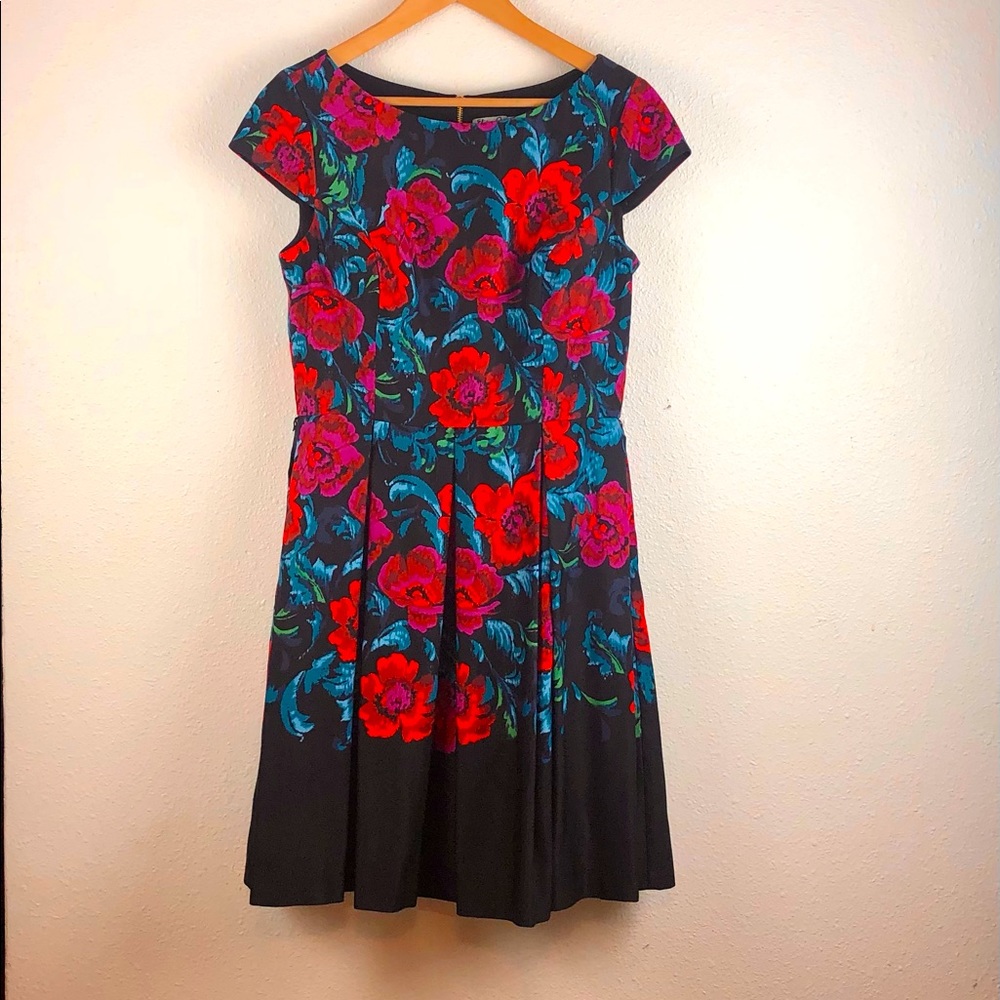Eliza J black floral dress, retro style 10